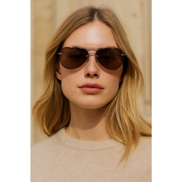 Miu Miu Accessories - Miu Miu MU 56US Heart Sunglasses Brown Gradient Gold Scalloped Rimless Italy NEW